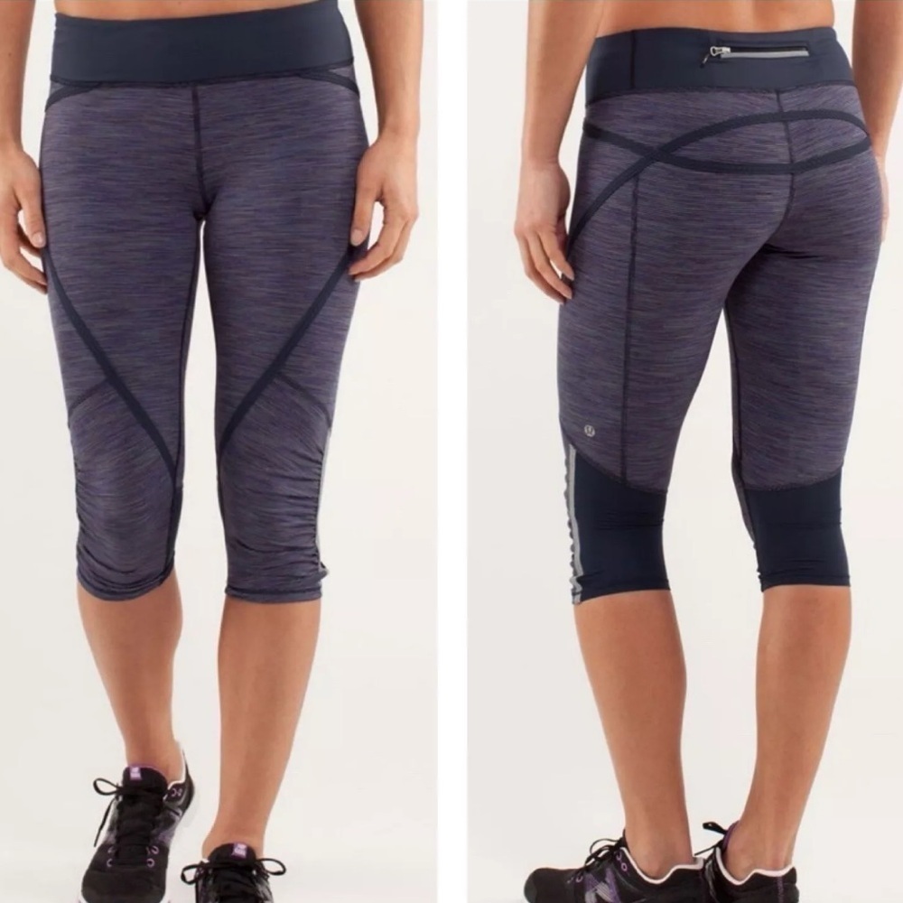 Lululemon RUN: PACE CROP Wee Are From Space Deep Indigo Inkwell Workout Leggings